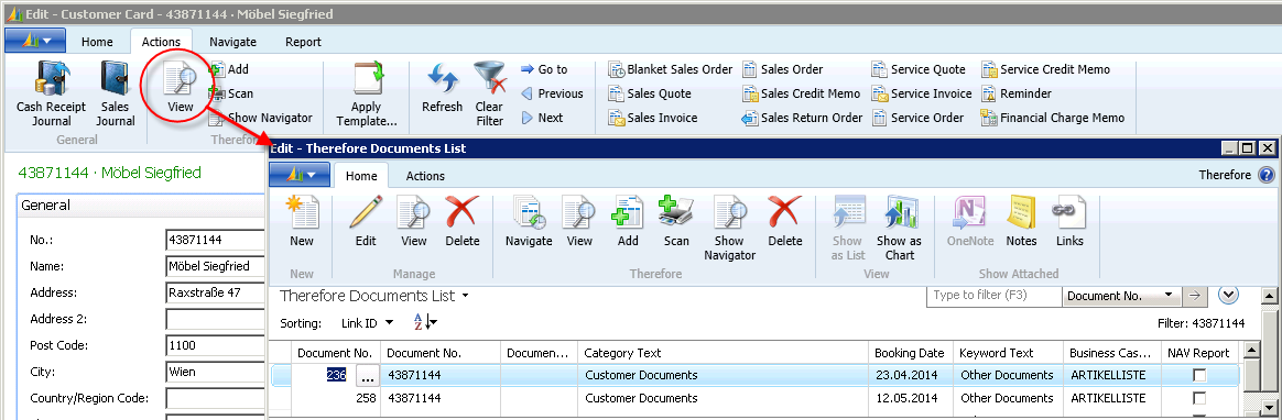 Figure 11: Viewing  archived documents list (Customer Card)