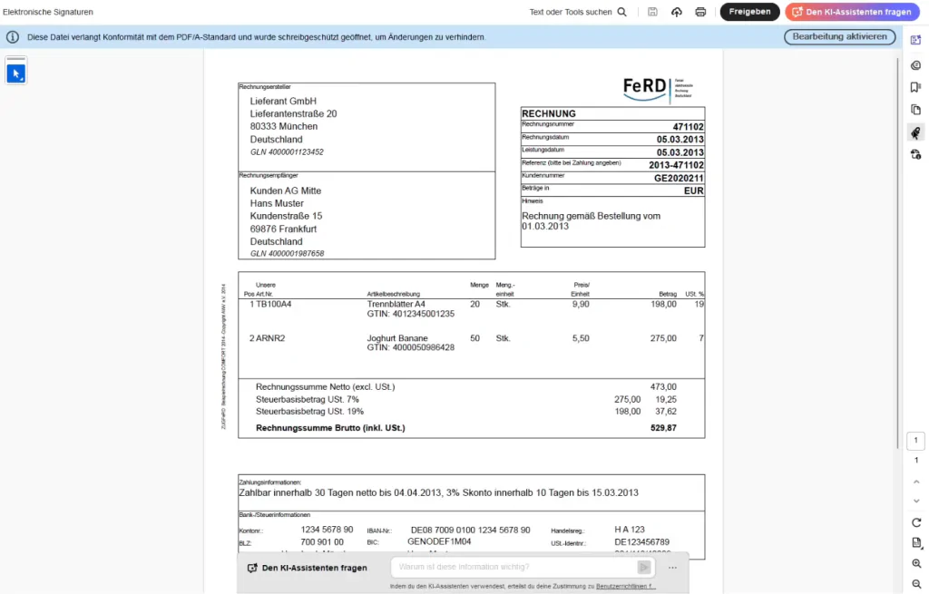 An invoice in electronic format.