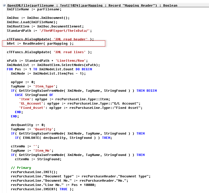 Figure 16: Codeunit 52101152 (Function OpenXMLFile() )