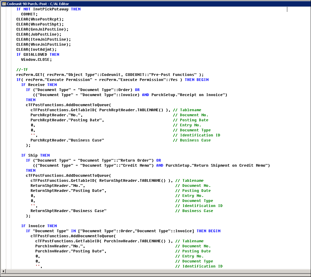 Figure 6: Codeunit 90 (Purch.-Post) C/AL  Therefore™ additions (part 1)