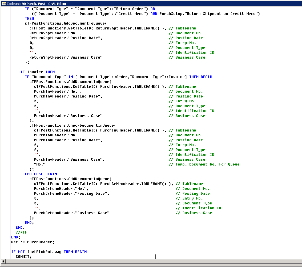 Figure 7: Codeunit 90 (Purch.-Post) C/AL  Therefore™ additions (part 2) 