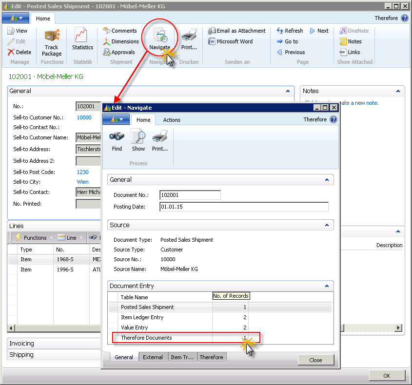 Figure 26: Navigate function with Therefore™ documents