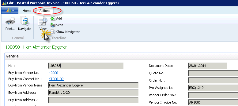 Figure 43: Posted Purchase Invoice (Therefore™ functions)