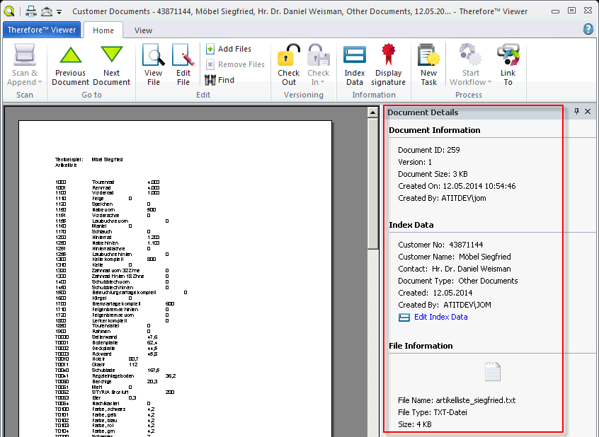 Figure 10: Therefore™ Viewer (Customer Documents)