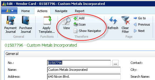  Figure 14: Action-Buttons Therefore (Vendor Card)