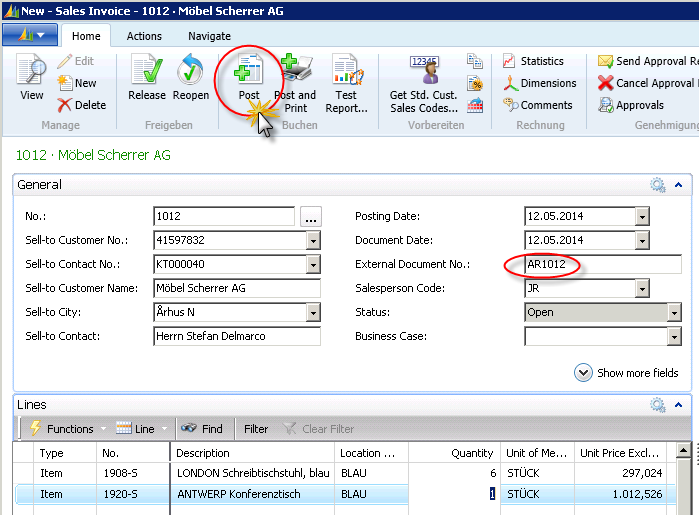 Figure 16: generation and booking of a sales invoice