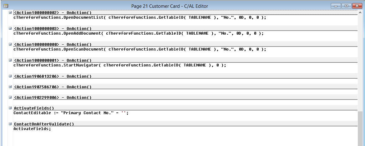 Figure 2: Page 21 (Customer Card) C/AL Editor