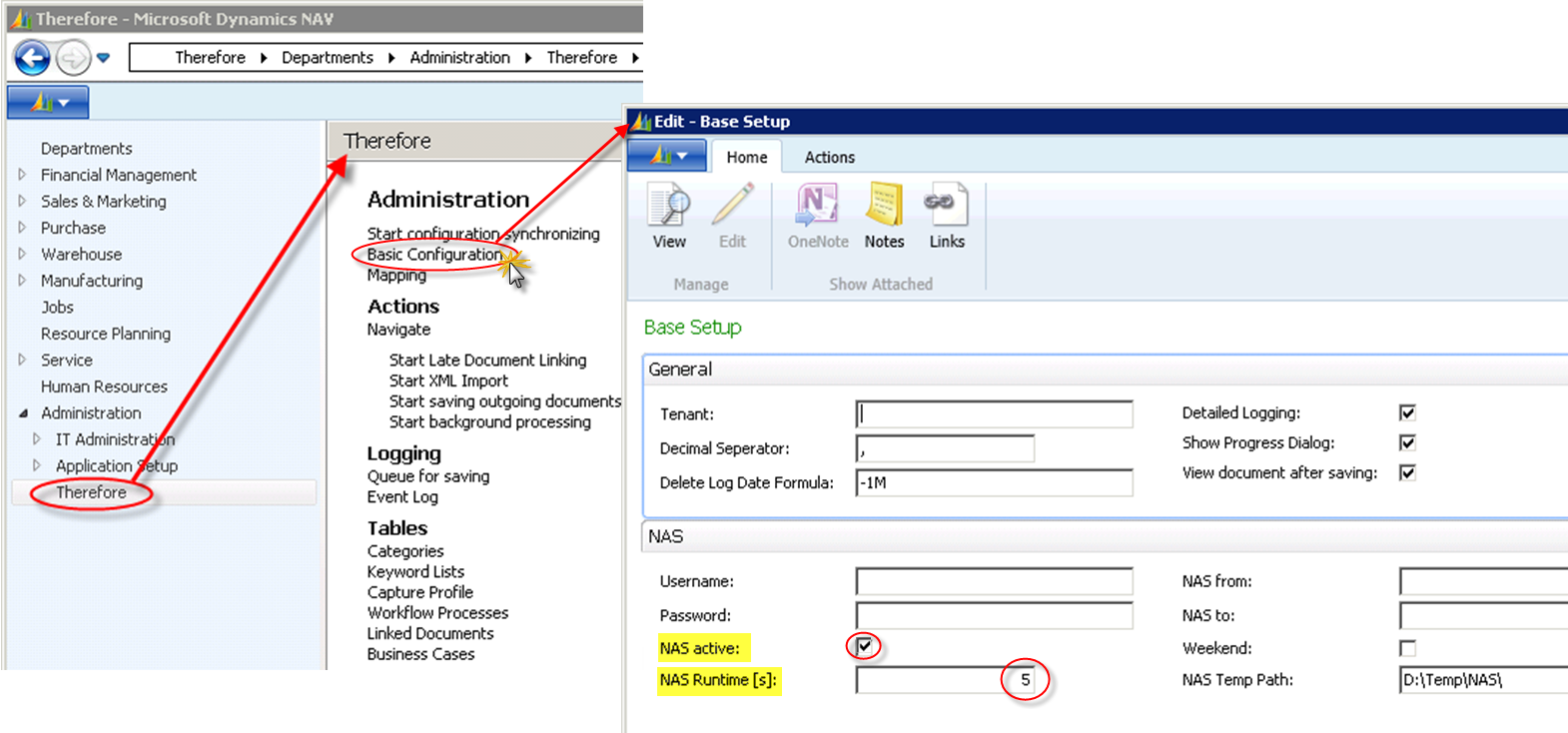 Figure 26: Base Setup – activation of NAS 