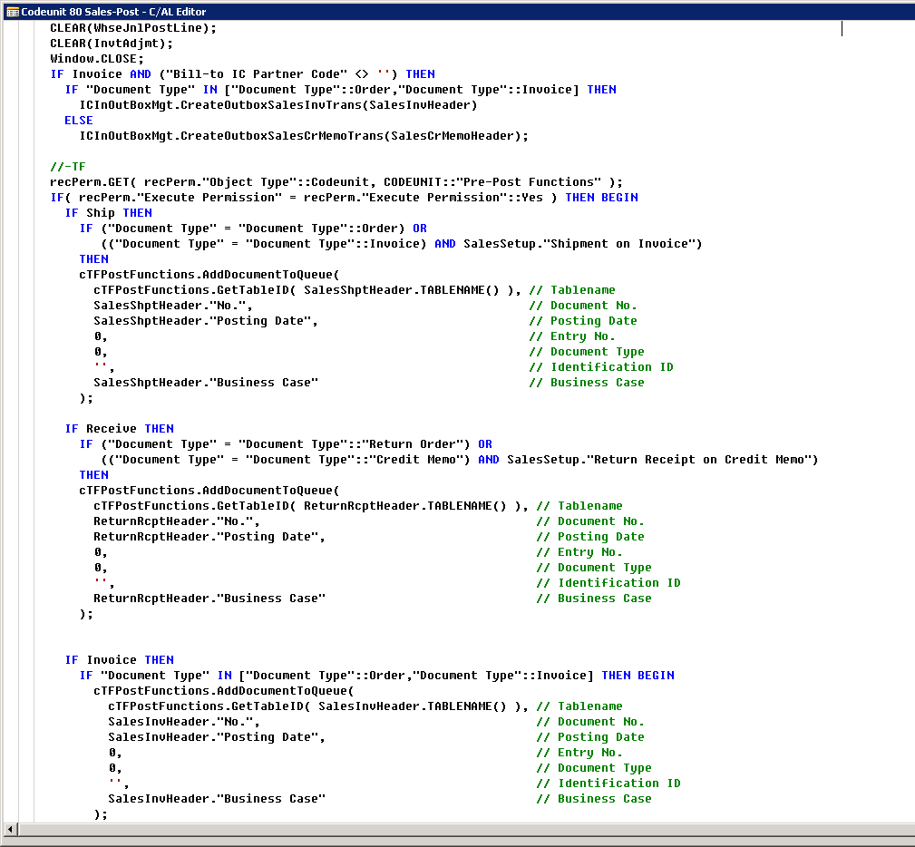Figure 4: Codeunit 80 (Sales-Post) C/AL  Therefore™ additions (part 1) 