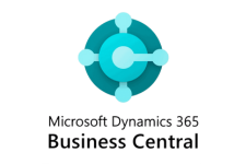 The image shows the Microsoft Dynamics 365 Business Central logo, featuring a circular teal abstract design above the text, highlighting its seamless integration with Therefore™ on a light background.