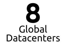 Black text on a light background reads "8 Global Datacenters," with the number 8 in large bold font above the words "Global Datacenters," highlighting our global reach on the About Us page.