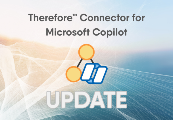 Therefore Connector for Microsoft Copilot logo and the word "UPDATE" displayed on a light abstract background, highlighting the latest feature upgrade.