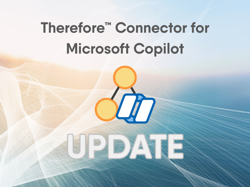 Therefore Connector for Microsoft Copilot logo and the word "UPDATE" displayed on a light abstract background, highlighting the latest feature upgrade.